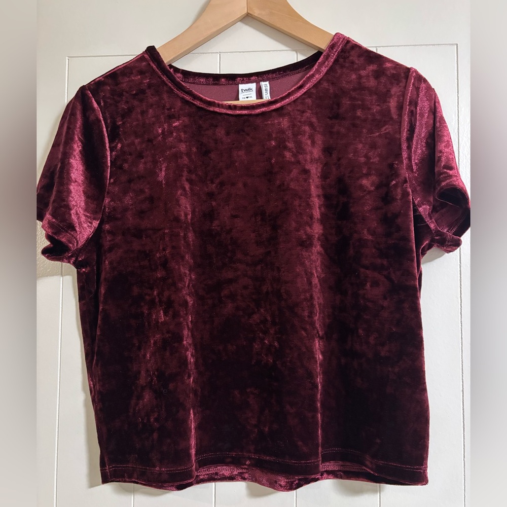 Twik Velvet Short Sleeve Top in Deep Red